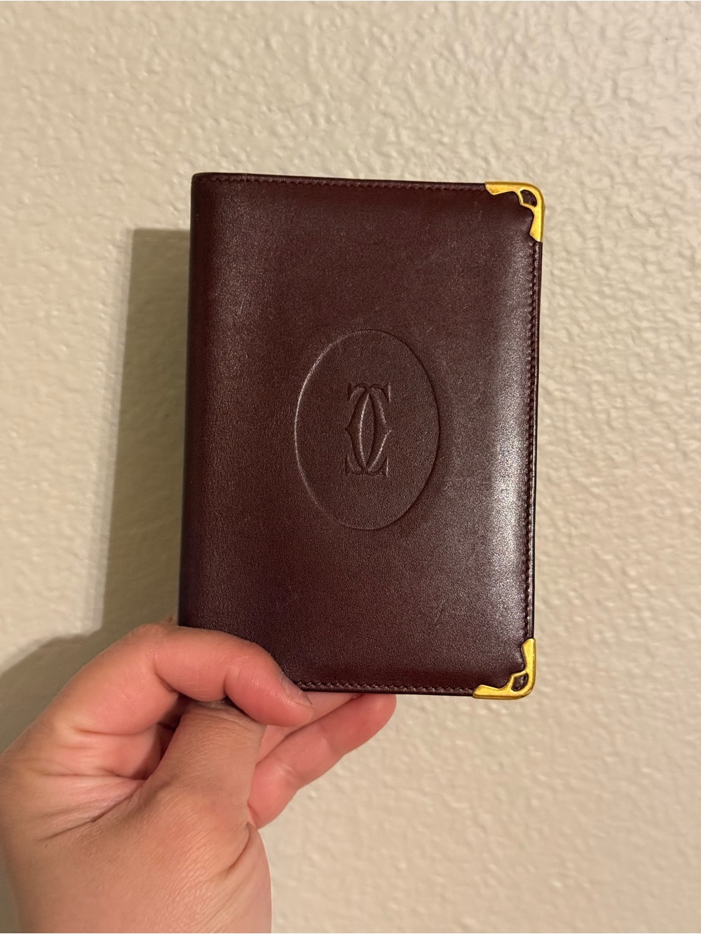 Vintage Cartier Paris Burgundy Bordeaux Red Leather Card Case Holder